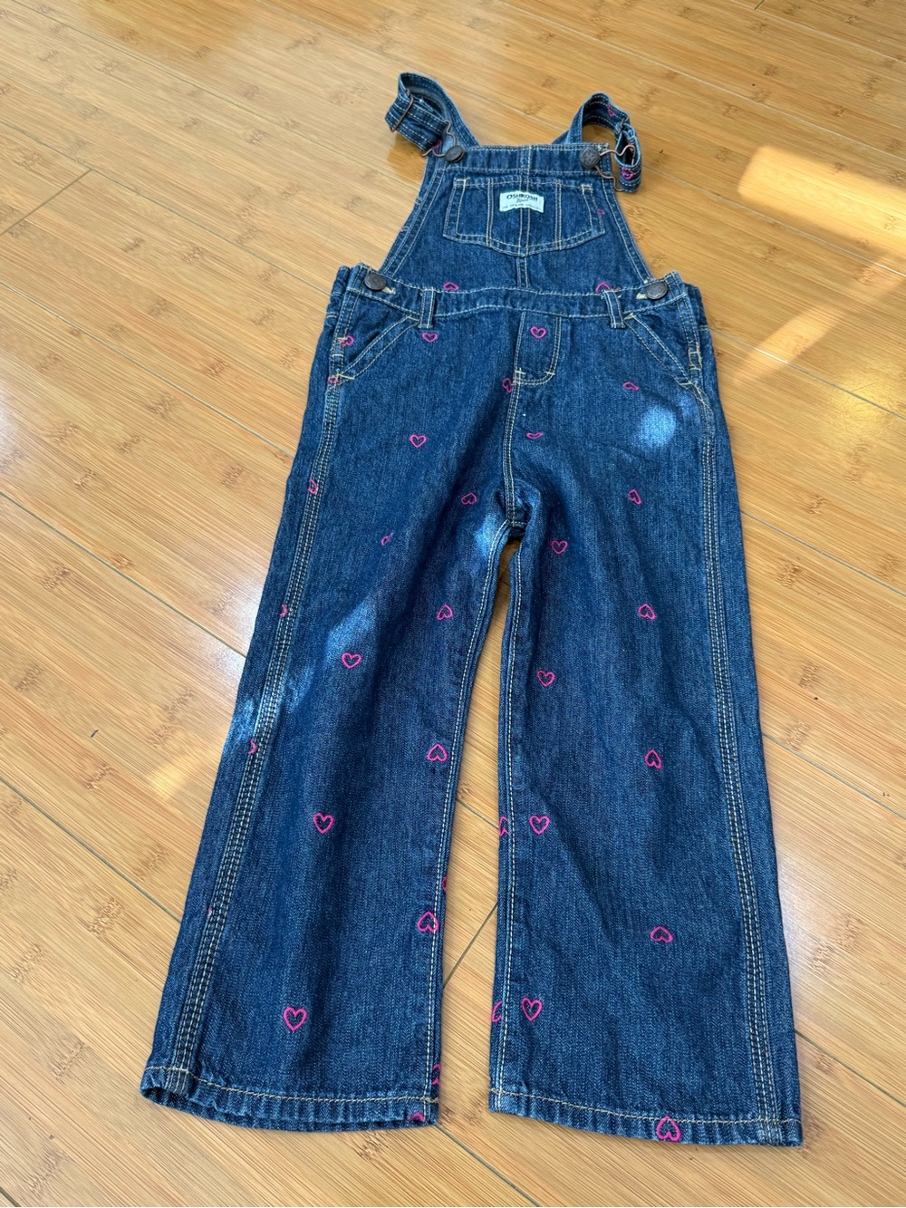 Osh kosh Children's Denim Overalls with Pink Heart Embroidery
